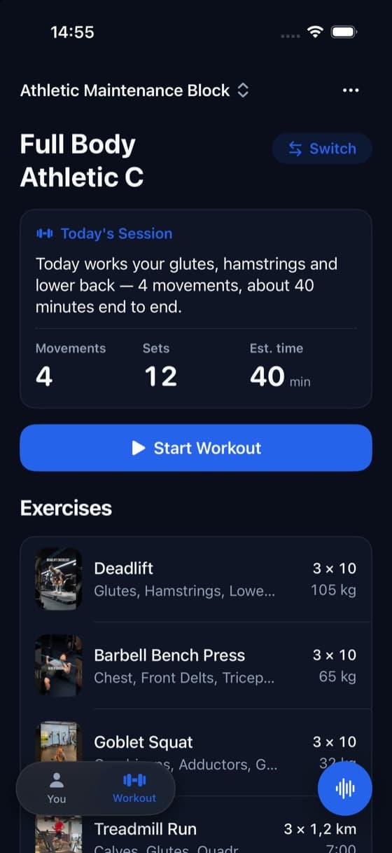 Today's session in the Gymlab app